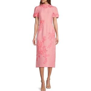 Antonio Melani Willow Floral Applique Mock Neck Short Sleeve Midi Dress